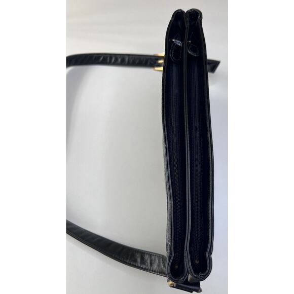 SAS Shoulder Bag Black Leather Croc Print Zip Top Adjustable Strap Authentic USA - Picture 6 of 8